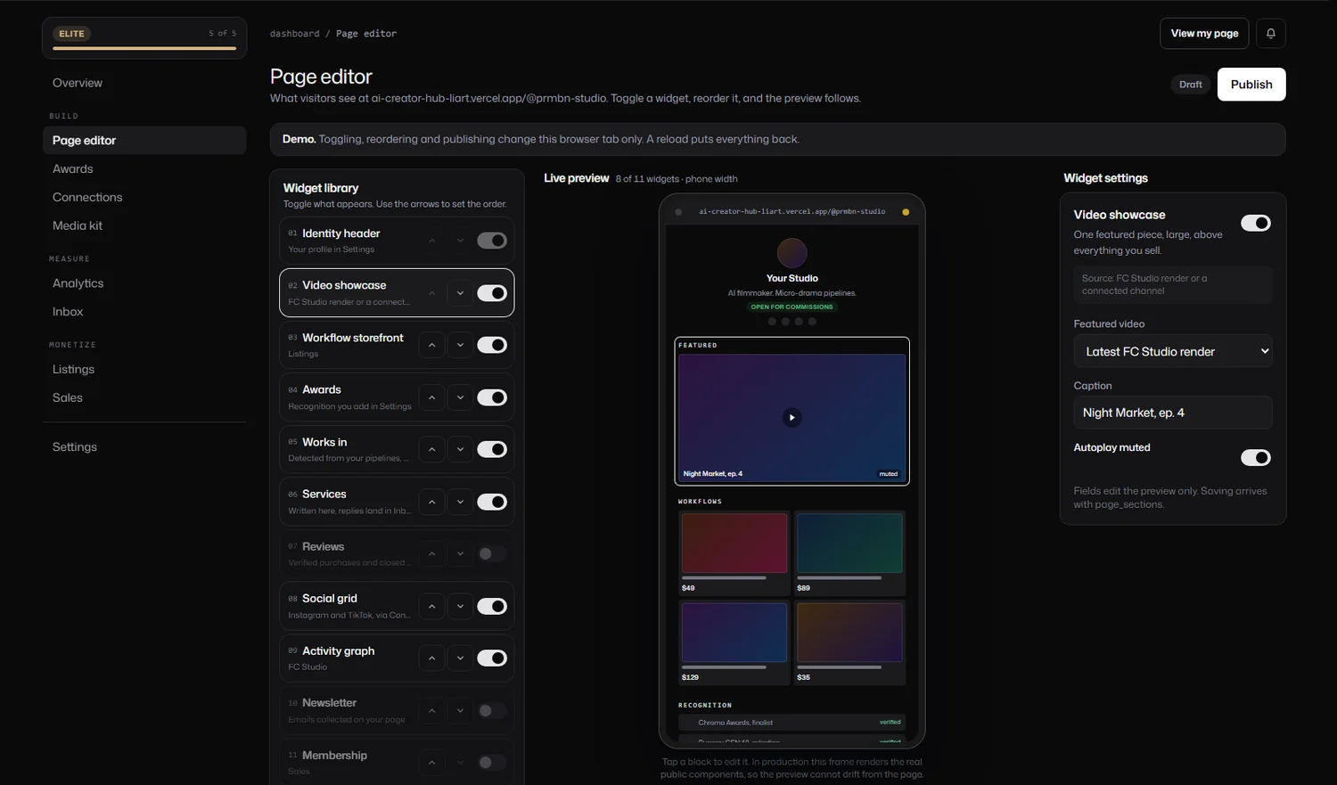 AI Creators Hub — Page editor